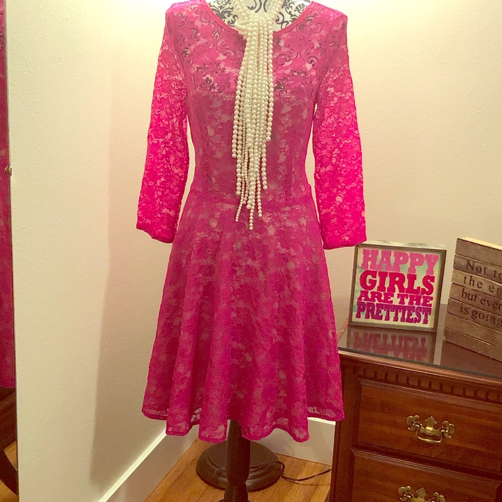 French Connection Ibiza Pink & Nude Lace Dress